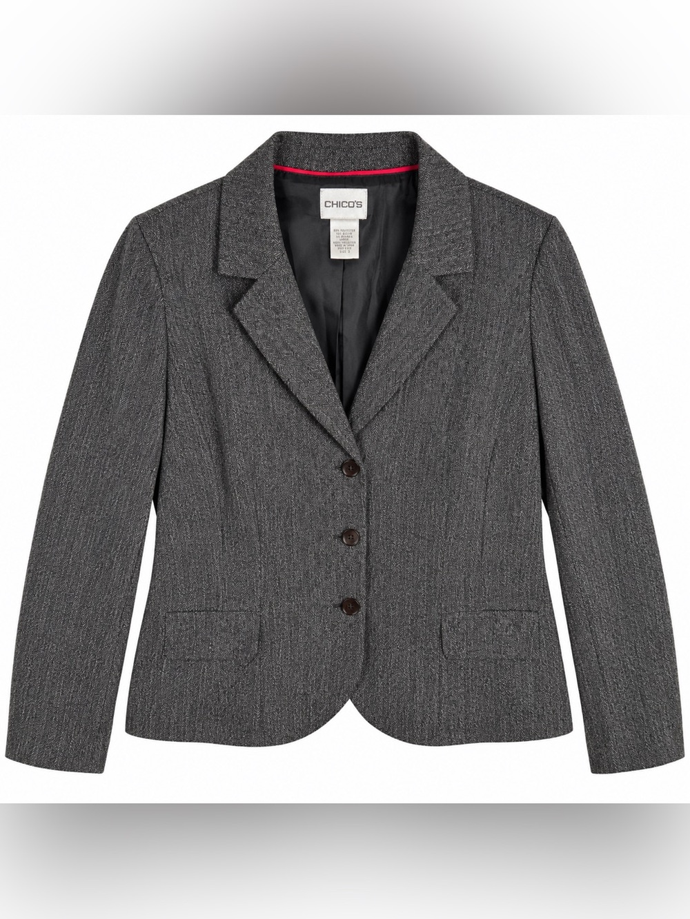 Chico’s Gray Herringbone Tailored Blazer Jacket Size 3